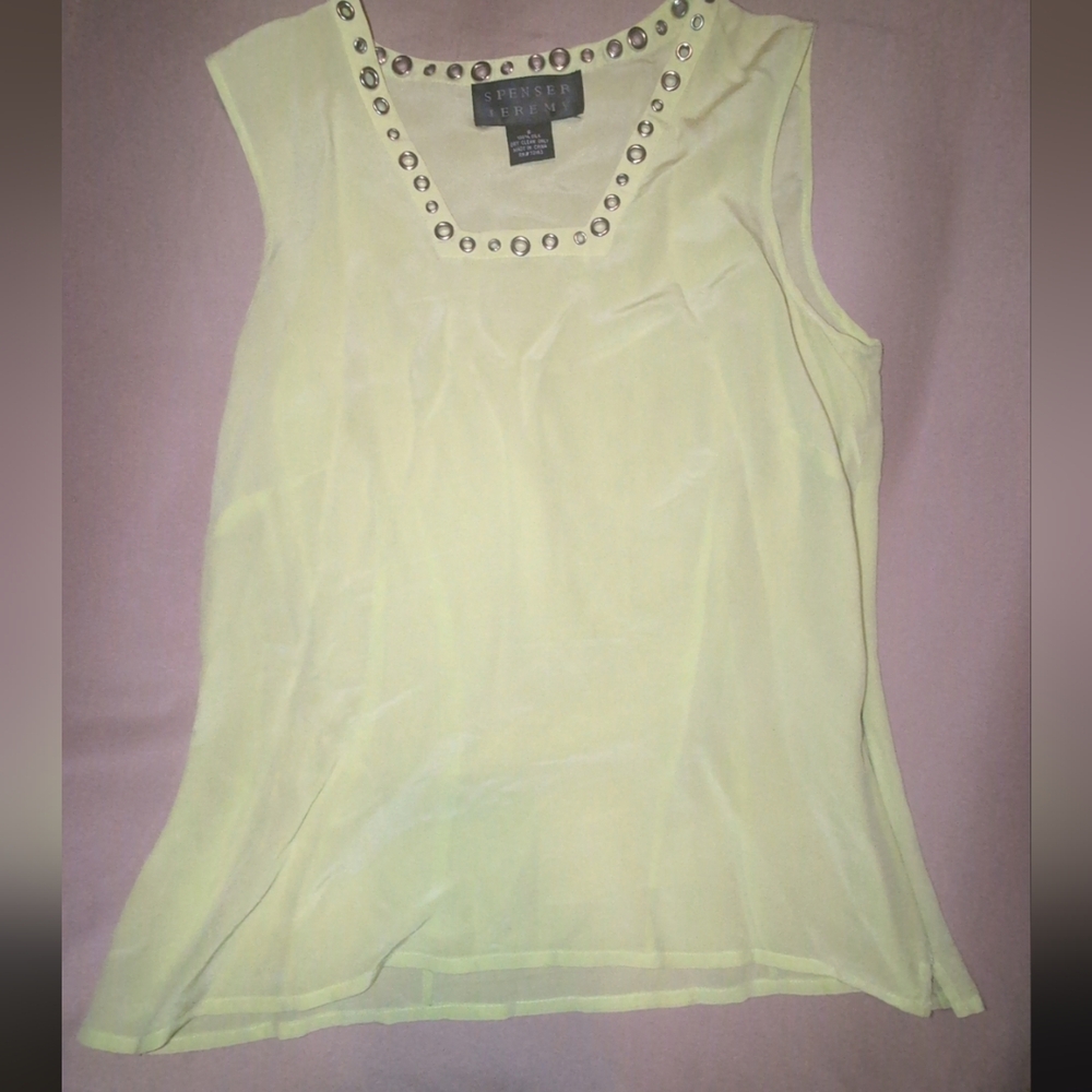 Dress Barn Light Yellow Tank Top with Embellished Neckline